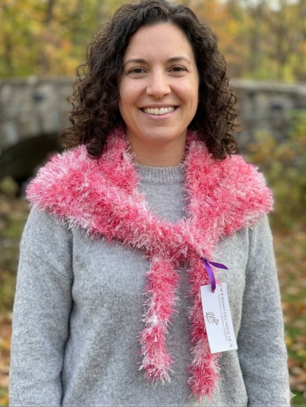 Handmade Fuzzy Fringe Knitted Neck Head Triangle Scarf Bandana Belt Pink Mix